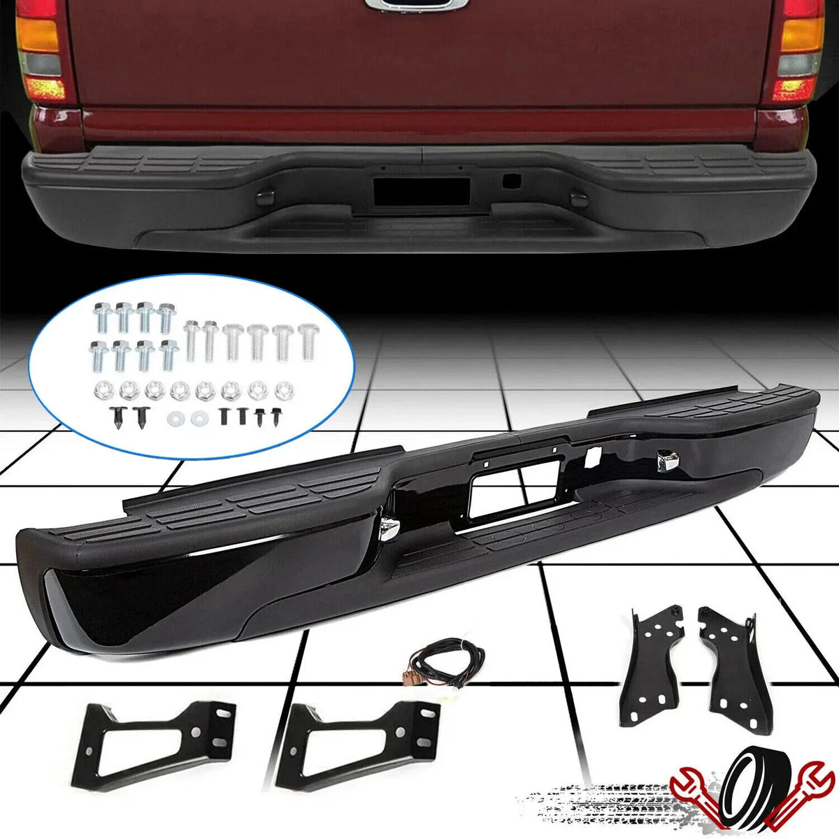 Complete Black Rear Step Bumper for Chevy Silverado GMC Sierra (1999–2007)