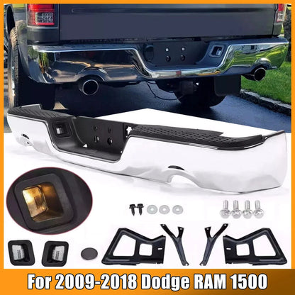 Chrome Rear Bumper Dual Exhaust for 2009–2018 Dodge RAM 1500, No Sensors
