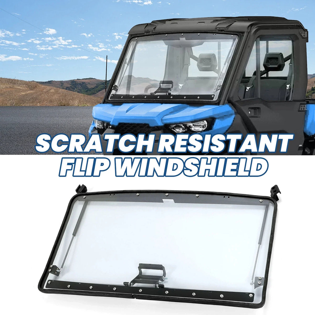 3-Piece Scratch Resistant Flip Windshield for Can-Am Defender 2016-2024