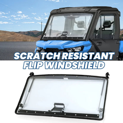 3-Piece Scratch Resistant Flip Windshield for Can-Am Defender 2016-2024