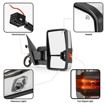 Chrome Turn Signal Towing Mirrors for GMC Sierra 1500 2014-2018