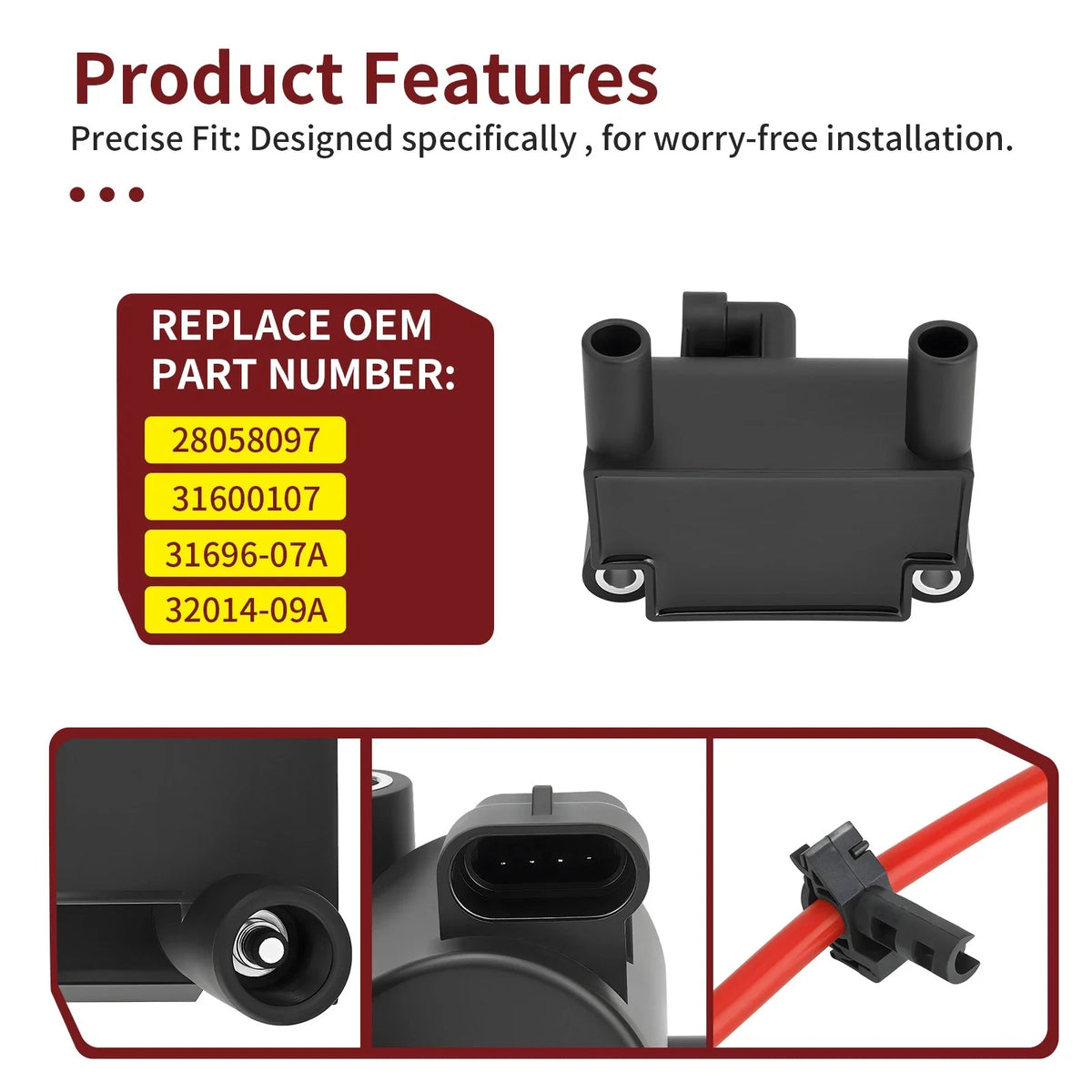 Ignition Coil + Spark Plug Wire Cap Set for 2014-2017 FXDL Low Rider
