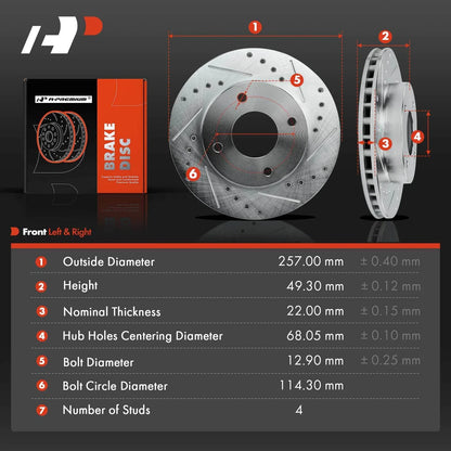 Front Brake Rotors, Drilled for 2000-2006 Nissan Sentra