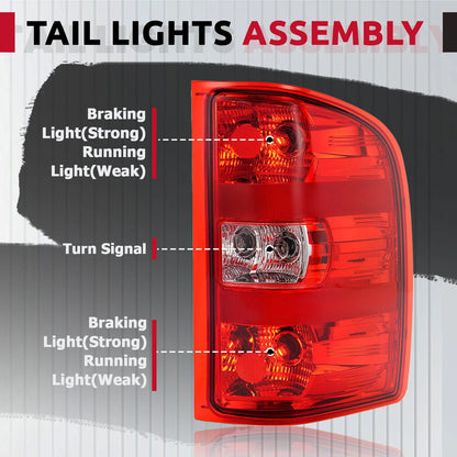 Tail Light Lamp Passenger Side for Chevy Silverado 1500 2500 3500 (2007–2013)