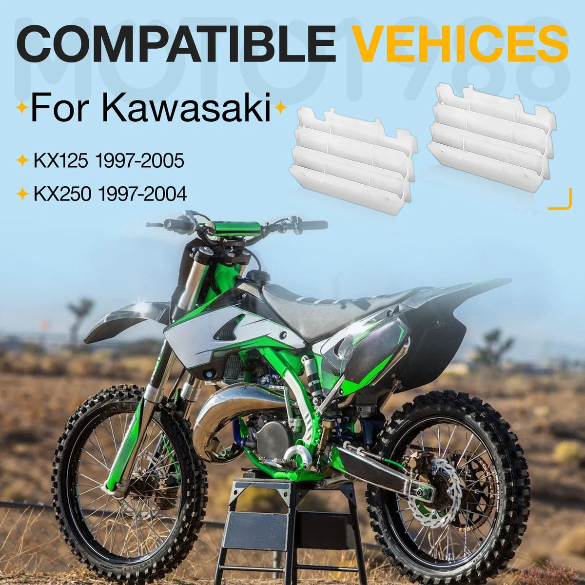 Radiator Louvers Guards 2-Pack in White for Kawasaki KX125 KX250 1997-2004
