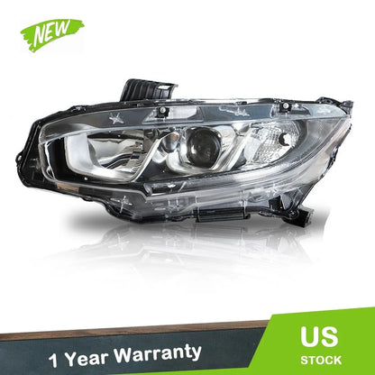 Halogen Headlight for 2016-2018 Honda Civic Driver Side Chrome Clear Lens