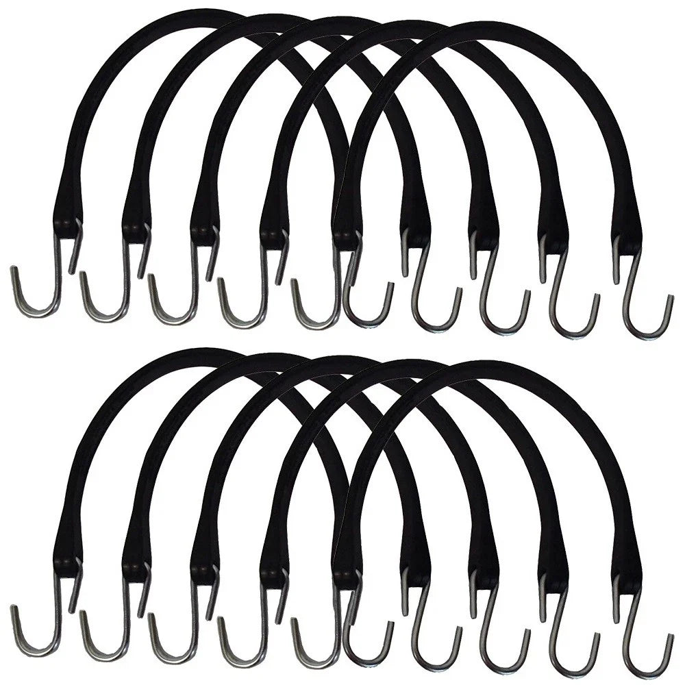 10 Pack Rubber Bungee Straps Tie-Down Cords 15"