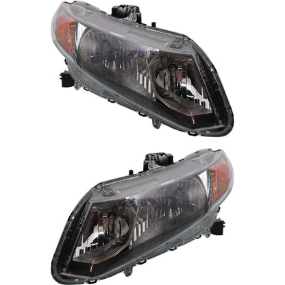 Left & Right Headlight Set for Honda Civic 2012 (Halogen, w/ Bulbs)