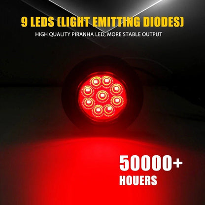 Round Tail Light Set - 10pcs 2 Inch Red 9 LED for Truck Trailer