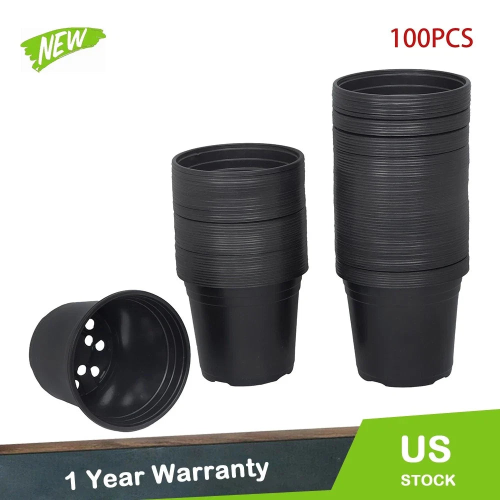 Set of 100 Plastic Flower Nursery Pots with Drainage Holes