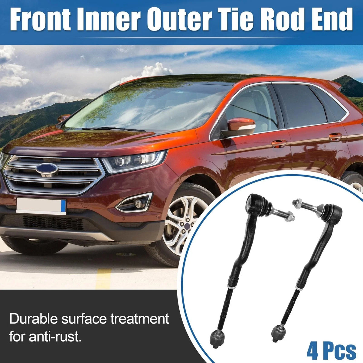 Set of 4 Front Inner Outer Tie Rod End Links ES801109 EV801122 for Ford Lincoln