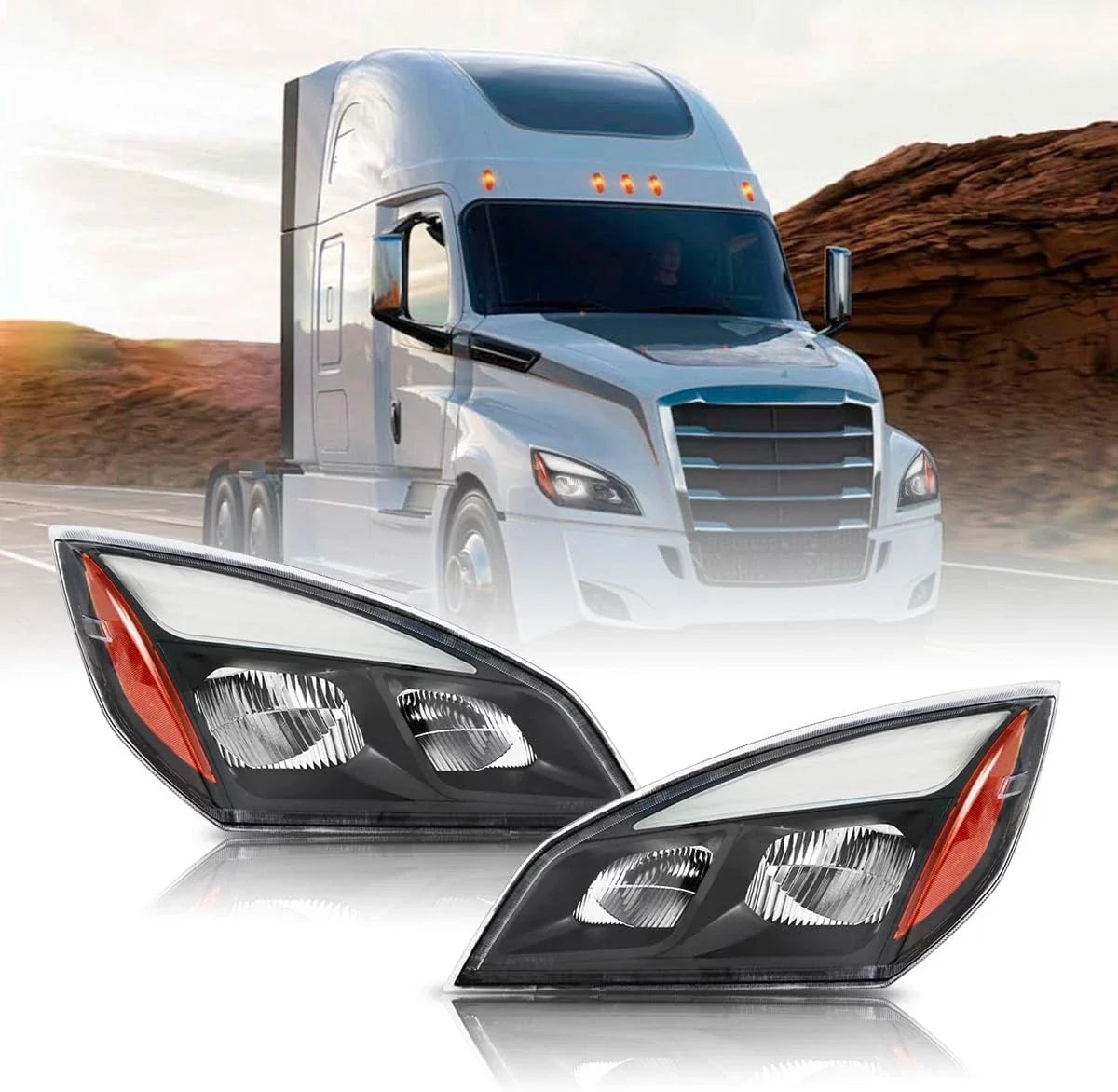 Full LED Black Headlights for Freightliner Cascadia (2018–2022) L+R