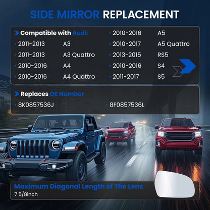 Mirror Glass Heated for Audi A4 (2010-2016) 8K0857536J