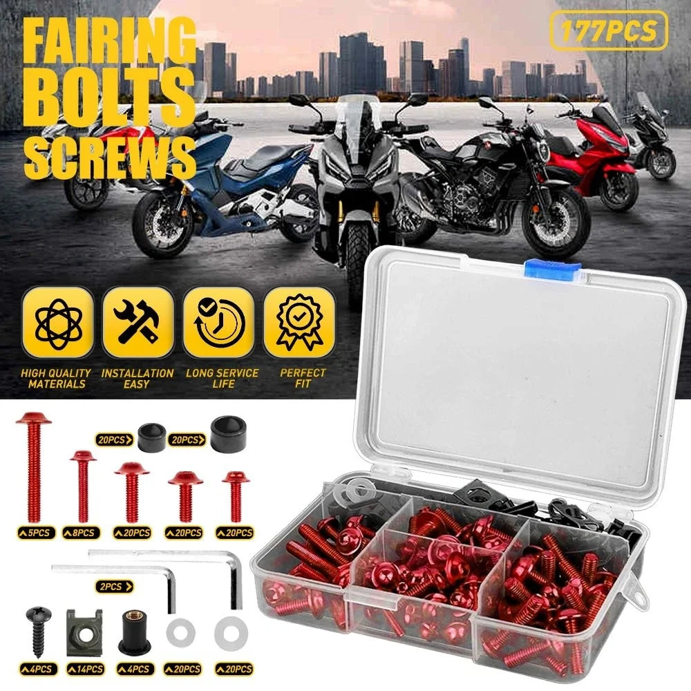 177PCS Fairing Bolt Kit for Universal EXV (Windshield Fender Bodywork Screws)