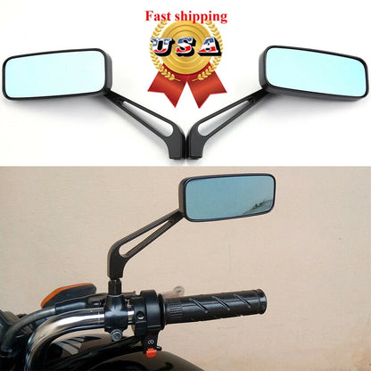 Smoke Blue Rectangle Side Mirrors for Motorcycle - 8mm 10mm