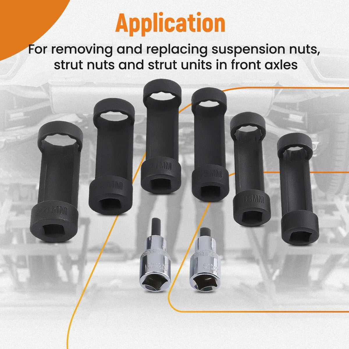 Universal 8pc Shock Absorber Strut Nut Socket Set with 1/2" Drive
