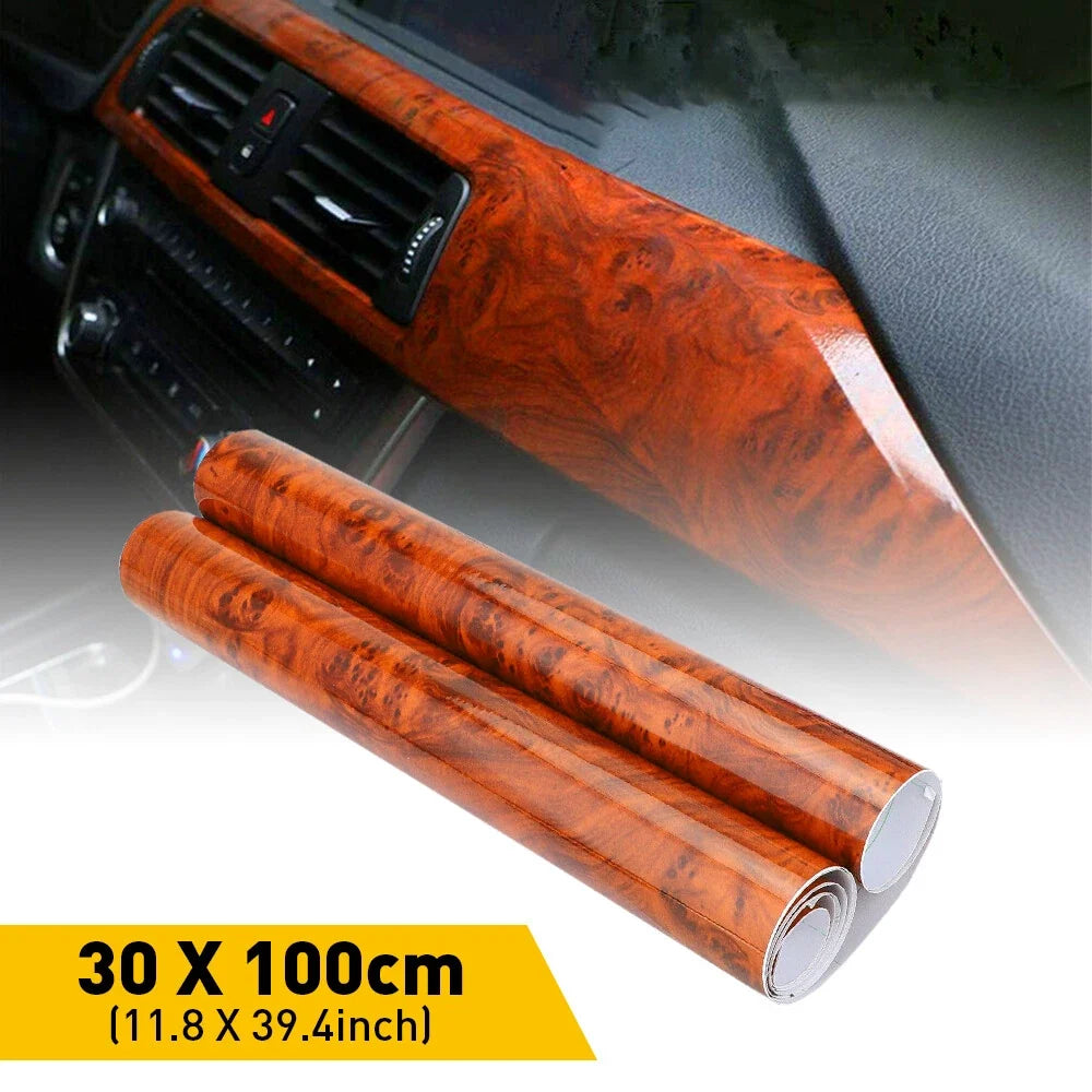 Universal Fit Wood Grain Glossy Vinyl Wrap for Vehicle Interior