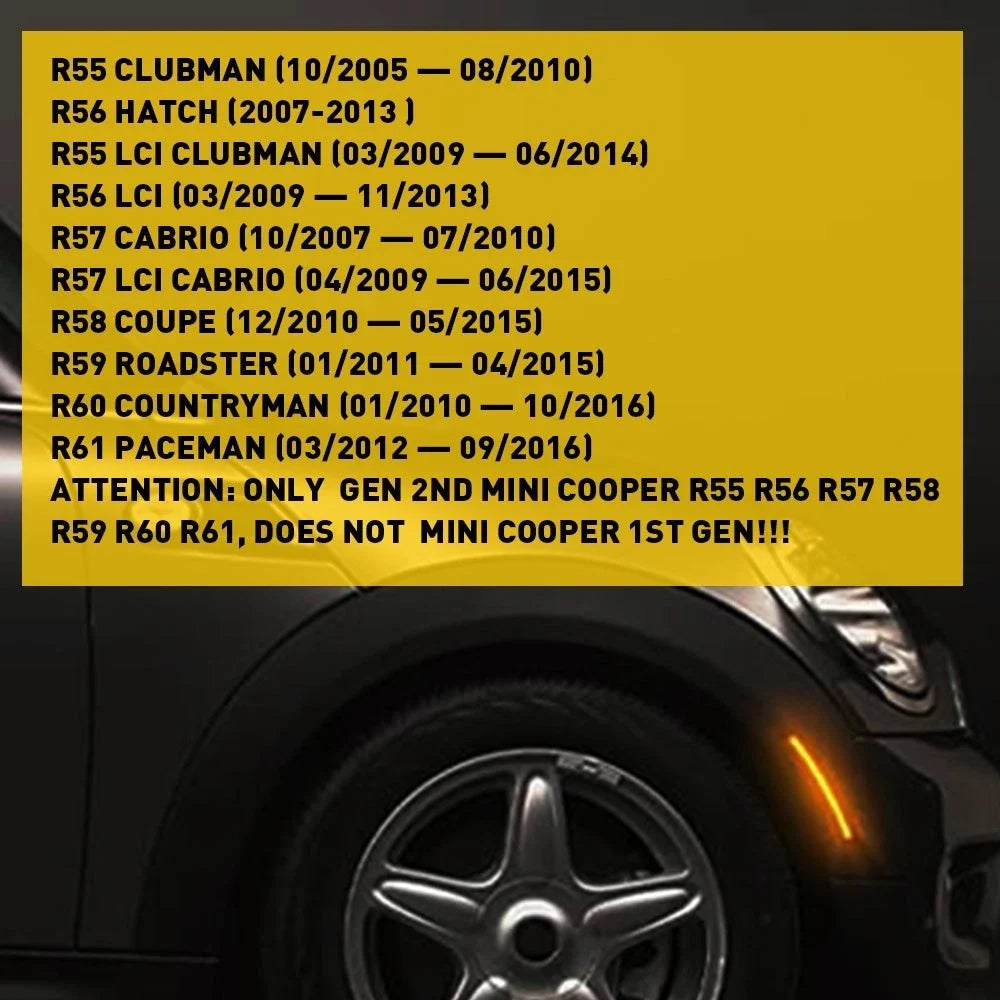 LED Side Marker Fender Lights for Mini Cooper R55 R56 R57 R58 R59 R60