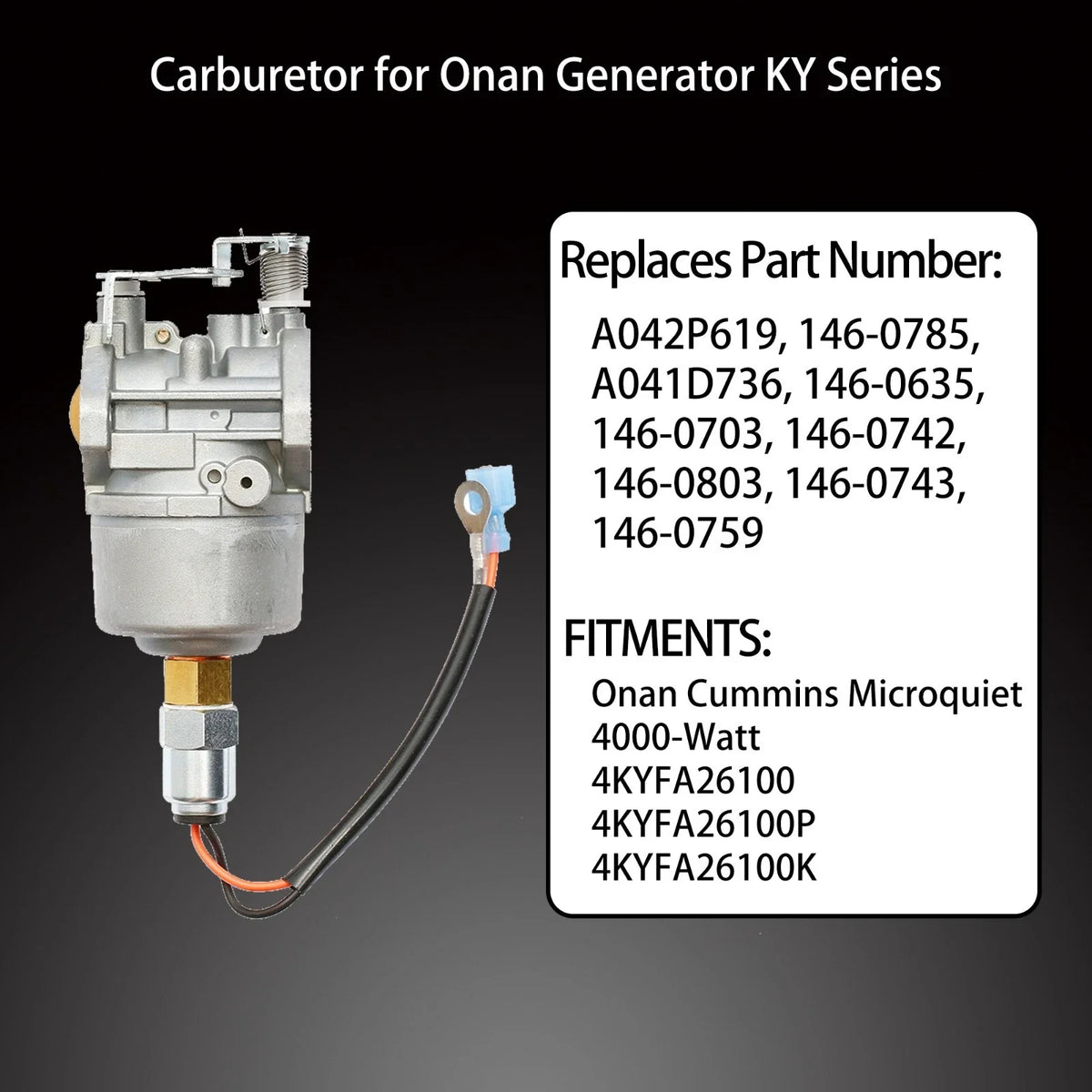 Carburetor for Cummins Onan Microquiet 4000 (Part No. 4KYFA26100)