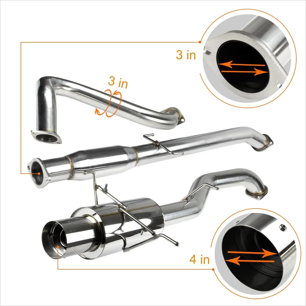 4" Tip Catback Exhaust Muffler for Nissan Sentra B16 SE-R/Spec V 2007-2012