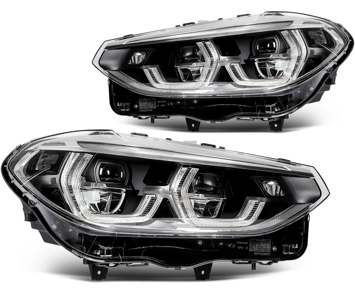 Pair of LED Headlights Assembly Black Projector for BMW X3 X4 2018-2021