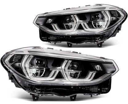 Pair of LED Headlights Assembly Black Projector for BMW X3 X4 2018-2021