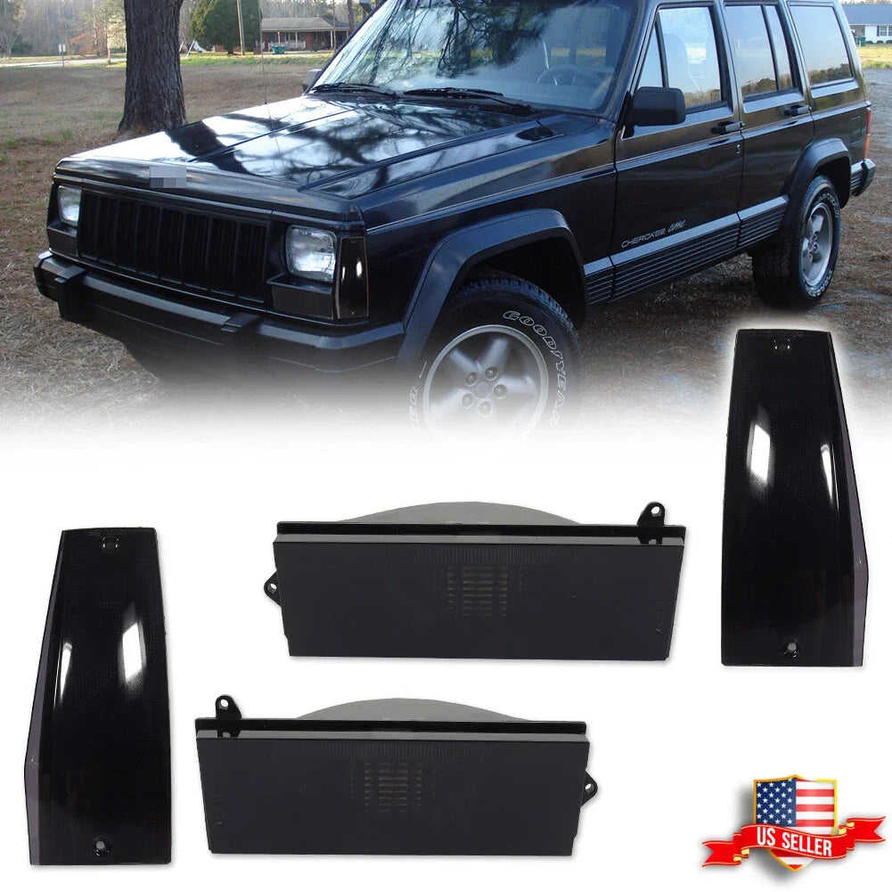 4X Smoke Front Signal and Side Marker Lights for Jeep Cherokee (1984–1996)