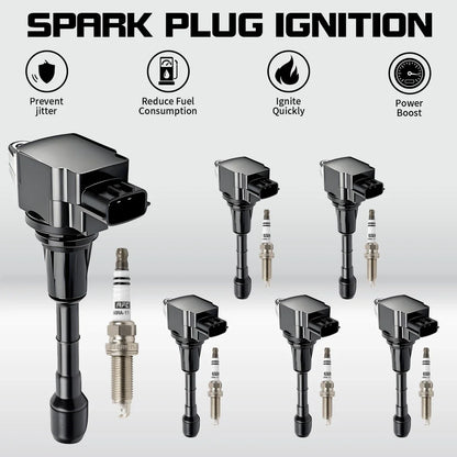 6 Ignition Coils and Spark Plugs for Nissan Murano V6 3.5L (2009-2019)