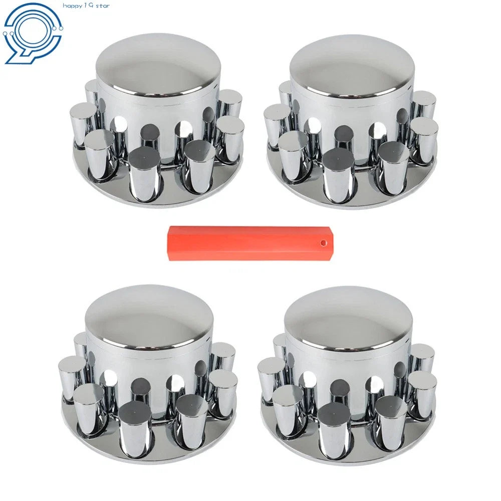 4-Piece Chrome Rear Axle Cover Set with Hub Caps for Semi Truck