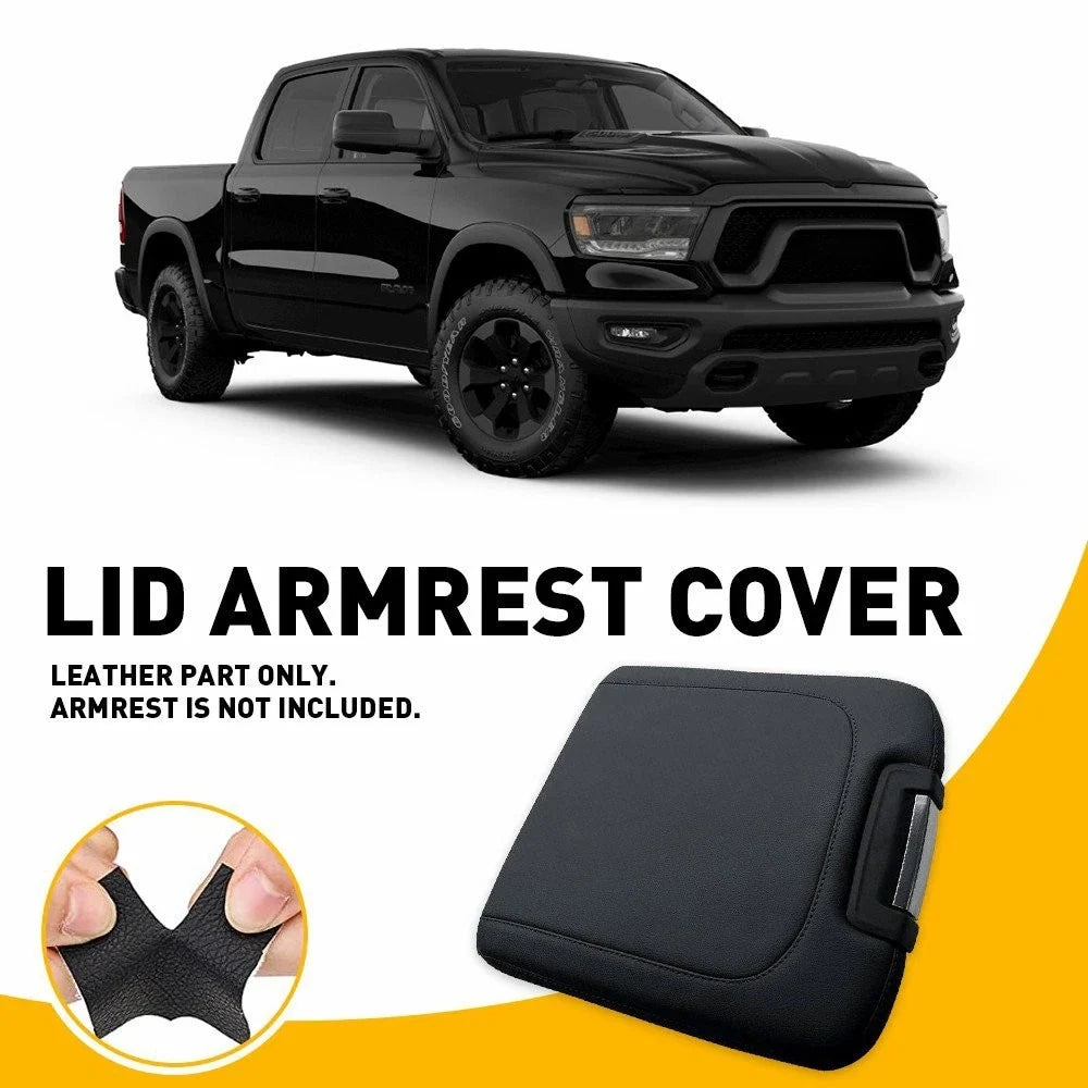 Armrest Console Lid Cover for Dodge Ram 2013-2018 in Black Leather