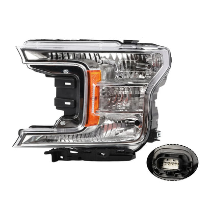 2018-2020 Ford F150 Driver Side Halogen Headlight Assembly, Chrome Clear