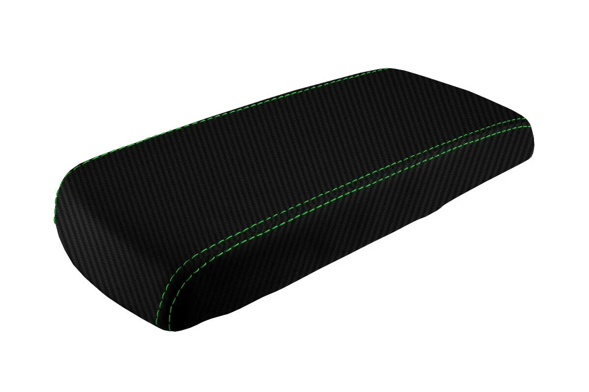 Console Lid Armrest Cover for Dodge Durango (2004–2009) Carbon Fiber Green Stitch