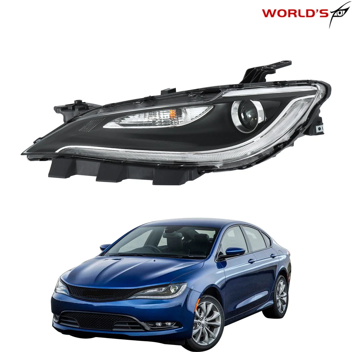 Headlight for Chrysler 200 (2015–2017) Halogen with LED DRL Chrome Trim