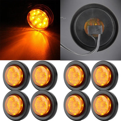 Amber 2 Inch Round Side Marker Clearance Lights 9 LED - Set of 8
