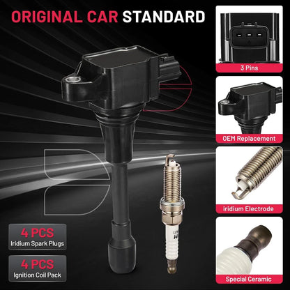 Set of 4 Ignition Coil Pack & Spark Plugs for Nissan Sentra (2013–2019) UF549
