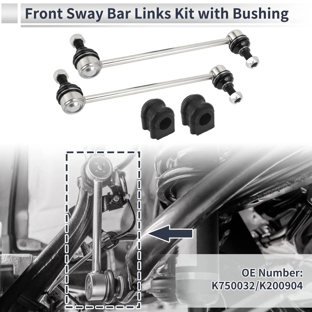 Front Stabilizer Bar Links Set of 2 with Bushings for Kia Magentis (2006–2010) No.K750032