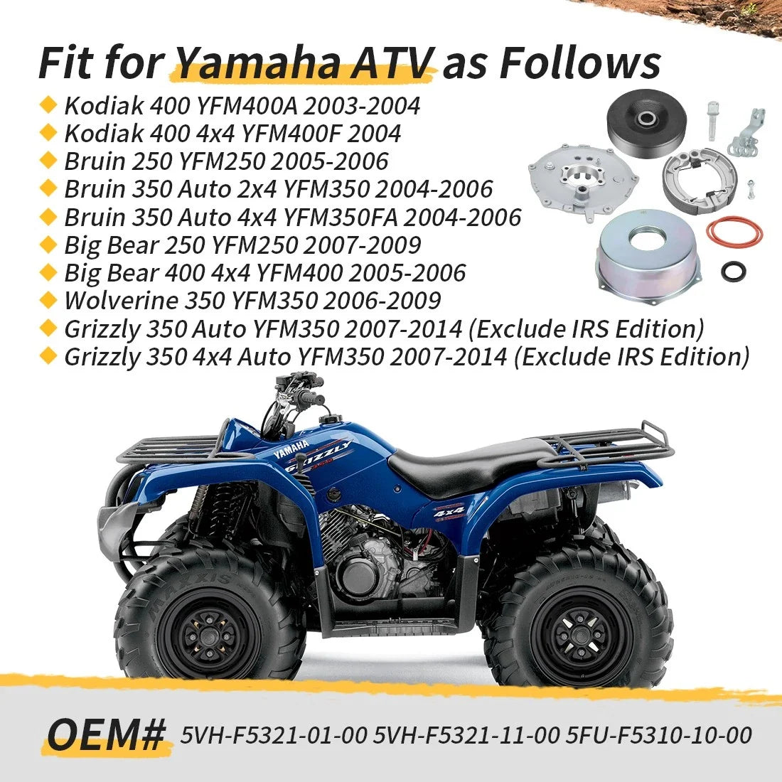 Rear Brake Plate Shoe Kit for Yamaha Wolverine 350 YFM350X (2006–2009)