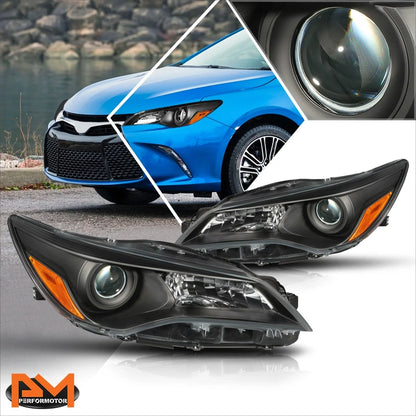 Projector Headlight Set for Camry (2015-2017) - Black Housing, Amber Signal
