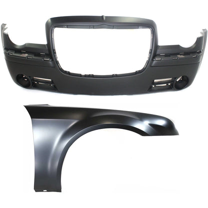 Bumper Cover Kit 2pc for Chrysler 300 (2005–2010) with Fog Light Holes