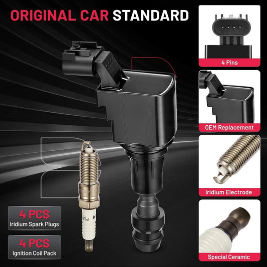 Set of 4 Ignition Coils & Spark Plugs for Chevy Malibu Equinox HHR Buick