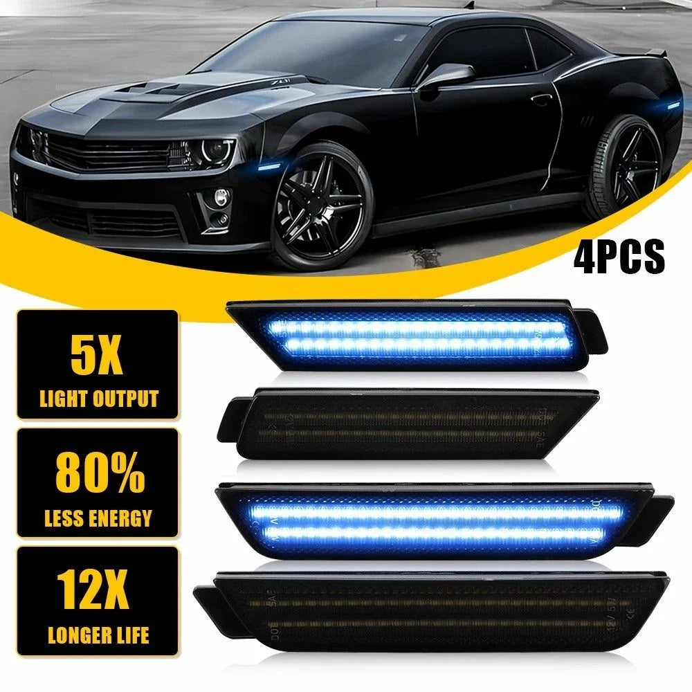 4X Blue LED Bumper Fender Side Marker Lights for Chevrolet Camaro (2010–2015)