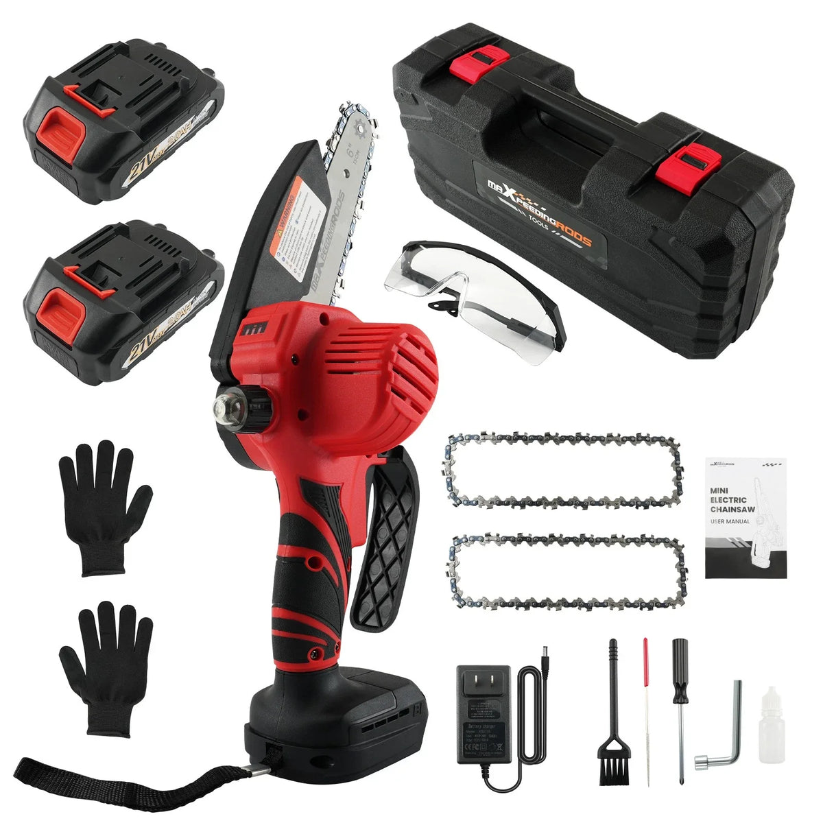 Cordless Mini Chainsaw 21V with 2 Batteries and 3 Chains
