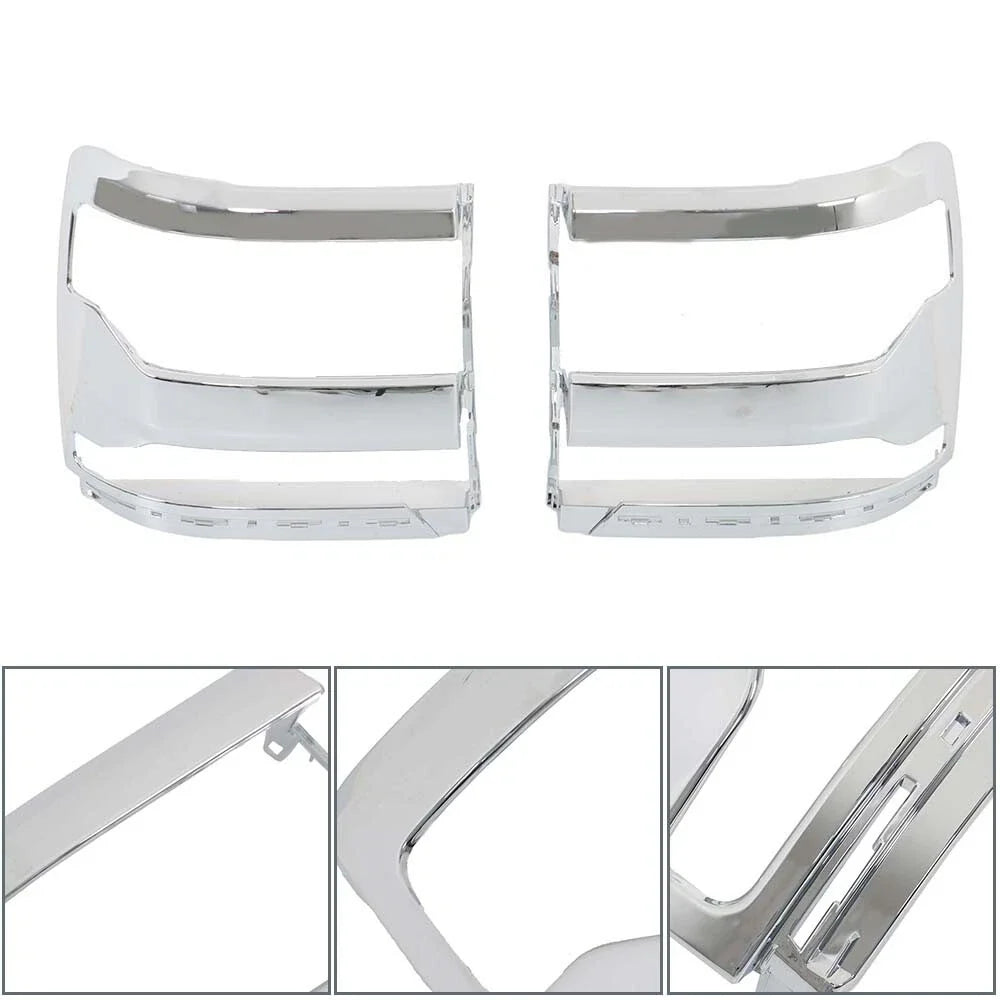 Headlight Trim Bezel Cover Pair in Chrome for 2016-2019 Chevy Silverado 1500