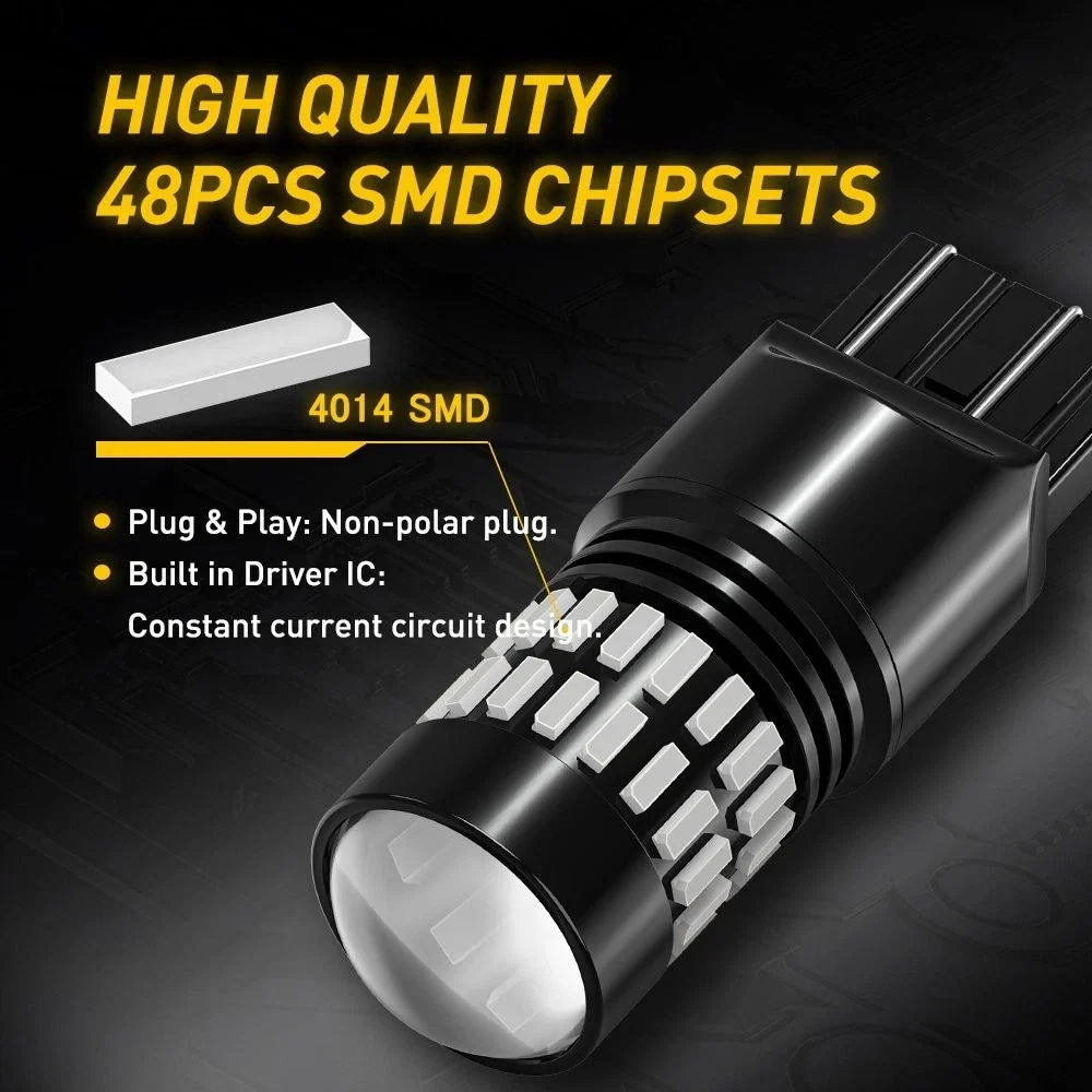 LED Red Strobe Brake Tail Parking Light Bulbs 7443 7440 - 2 Pack