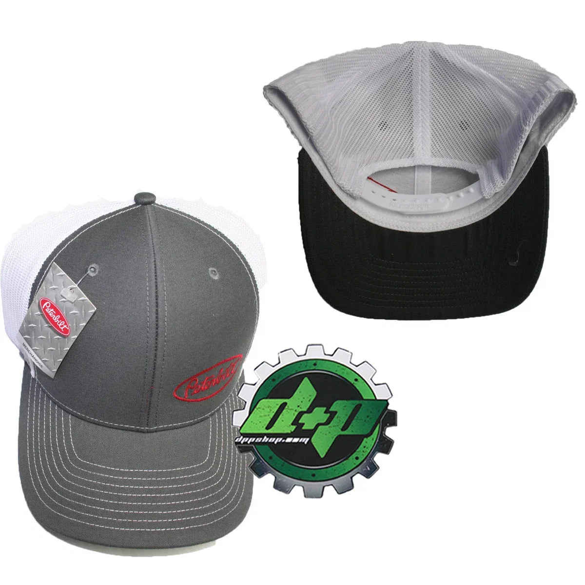 Charcoal/White Mesh Back Baseball Cap for Peterbilt Trucks (All Years)