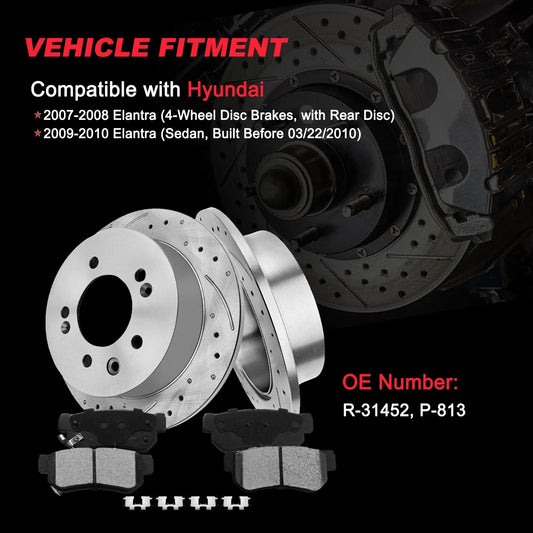 Rear Drilled Rotors + Ceramic Pads for Hyundai Elantra (2007–2010)