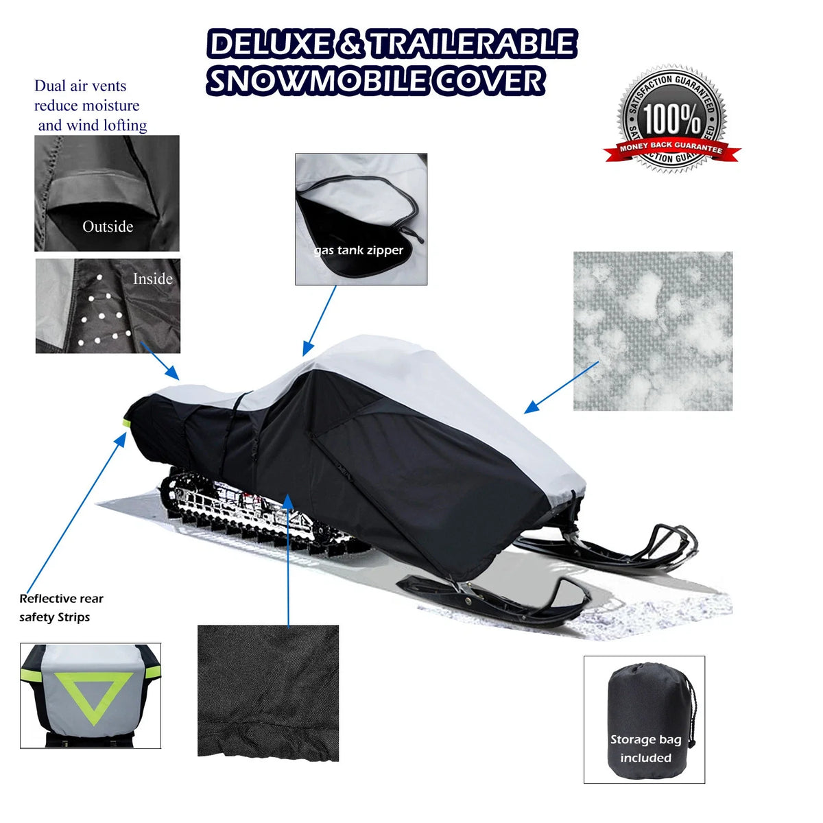 Trailerable Snowmobile Sled Cover for Arctic Cat M5 M6 M7 M8 M1000 M6000 M7000 9000