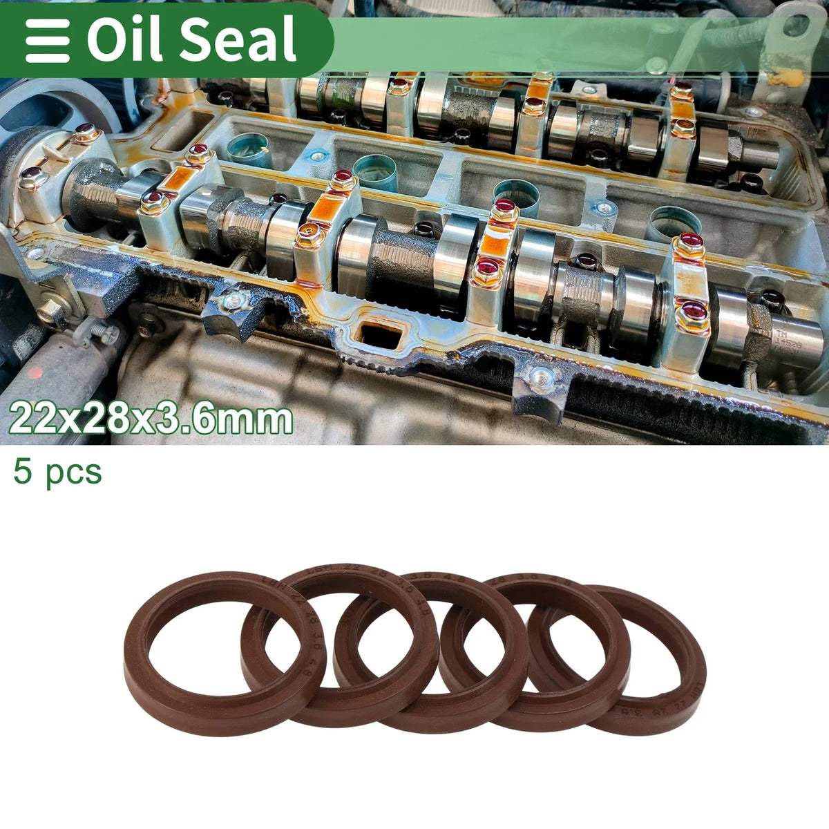 Set of 5 Oil Seal Rotary Shaft Seal FKM Rubber 22x28x3.6mm