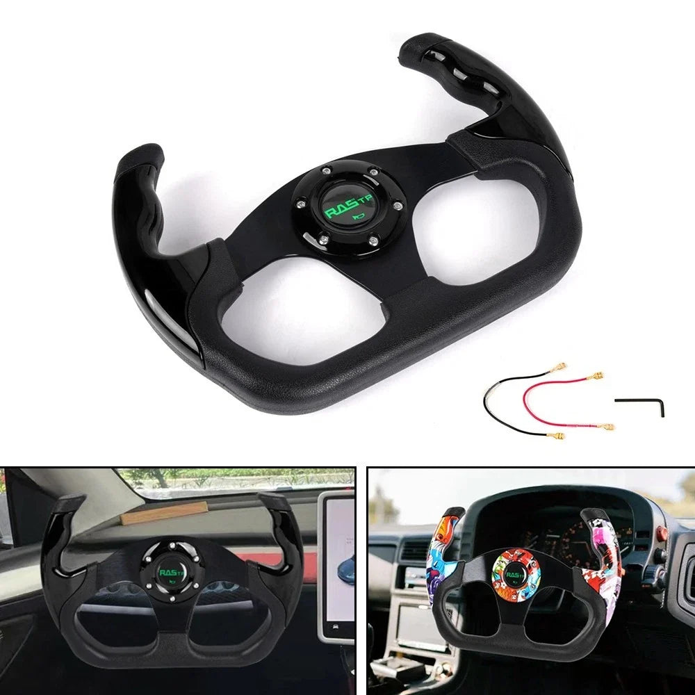 13" U-Shape Flat Drift Racing Steering Wheel for Universal 6 Hole (Fits Most)
