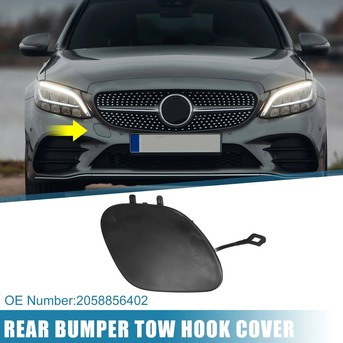Front Bumper Tow Hook Cover 2058856402 for Mercedes-Benz C300 C200 C180 (2015–2021)